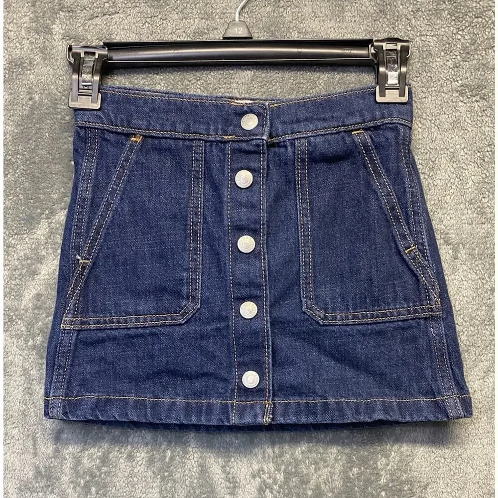 Old Navy Girls Jean Skirt Snap Front Adjustable Waist Size S 6/7 Denim Skirt